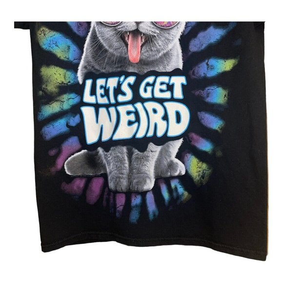 DOM Lets Get Weird Cat T-Shirt Small Black Graphic Psychadelic Multicolor Casual - Picture 5 of 8